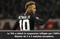 PSG - La suspension de Neymar réduite à 2 matches