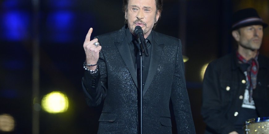 Johnny Hallyday au 28e Téléthon au Champ de Mars, à Paris, le 6 décembre 2014.