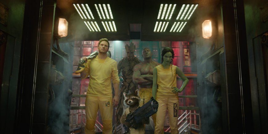 Chris Pratt, Dave Bautista et Zoe Saldana dans