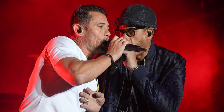 JoeyStarr et Kool Shen lors de la Fête de l'Humanité 2018 au parc de la Courneuve, le 14 septembre 2018.