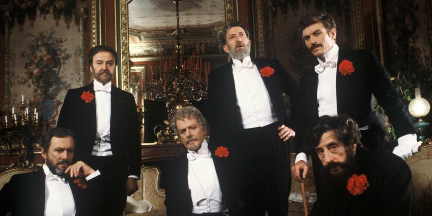 Maurice Ronet, Maurice Biraud, Jacques François, Philippe Clay, Jean-Claude Bouillon et Hubert de Lapparent sur le tournage du téléfilm