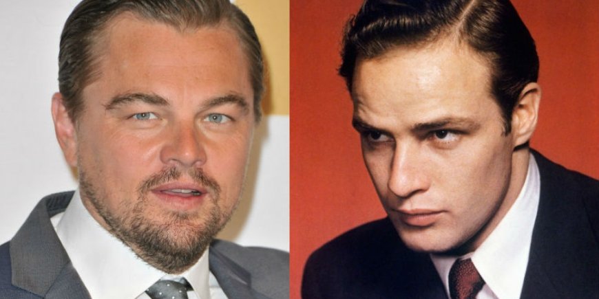 Leonardo DiCaprio sur le tapis rouge du Déjeuner des Nommés aux Oscars à Los Angeles, le 8 février 2016. / Marlon Brando prend la pose autour de 1950.