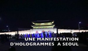 Manifestation fantôme : des hologrammes défilent à Séoul