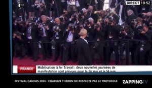 Festival Cannes 2016 : Charlize Theron ne respecte pas la règle du tapis rouge (Vidéo)