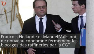 Blocages : Hollande et Valls dénoncent la stratégie d'une «minorité»