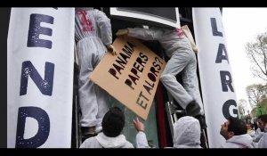 Une agence de la Société générale sur les Champs-Élysées repeinte par Attac