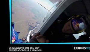 Un wingsuiter rate son saut et reste accroché à un avion en plein vol (vidéo)