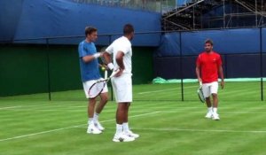 Coupe Davis - Nicolas Mahut et Jo-Wilfried Tsonga à l'entraînement avant France - Grande Bretagne