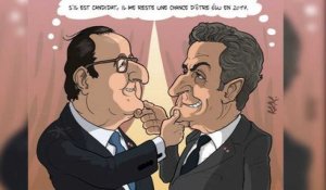 Dessin de Kak : François Hollande et Nicolas Sarkozy «Je te tiens, tu me tiens»