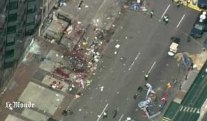 Scène de chaos vue d'hélicoptère après l'explosion de Boston