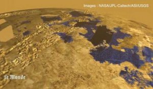 Vol au-dessus des mers et lacs de Titan, satellite de Saturne