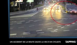 Un cycliste évite la mort grâce à un accident de la route (Vidéo)