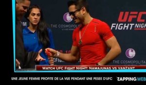 Une femme profite des muscles de combattants UFC pendant la pesée (vidéo)