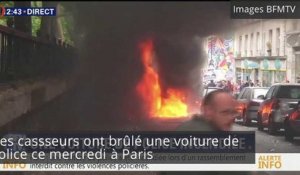 Paris : des casseurs brûlent une voiture de police