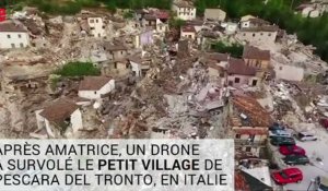 Italie: un drone survole Pescara del Tronto, un village détruit par le séisme
