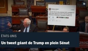 Bernie Sanders apporte un tweet géant de Donald Trump au Sénat
