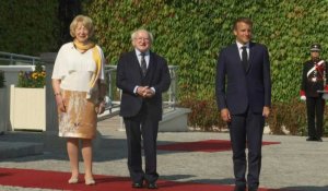 En visite officielle en Irlande, Emmanuel Macron arrive au palais présidentiel