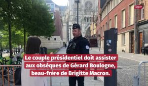 Emmanuel Macron avec son épouse à Amiens jeudi 5 mai pour les obsèques de Gérard Boulogne