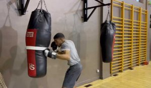 Quentin Gomes (Amay Boxing Club) à l'entraînement