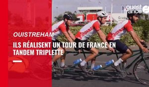 VIDÉO. A Ouistreham, trois amis réalisent un tour de France en tandem triplette