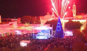 L'arbre de Noël de Bethléem illuminé devant une foule importante