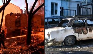 Des pompiers éteignent des incendies après des frappes dans le sud de l'Ukraine