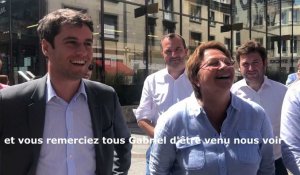 Le ministre Gabriel Attal en campagne pour Carole Bureau-Bonnard (Ensemble) dans les rues de Compiègne