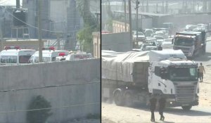 Des camions chargés d'aide humanitaire entrent à Rafah et des ambulances attendent