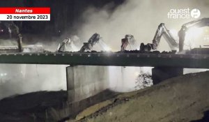 VIDÉO. Sur le périphérique de Nantes, six impressionnantes pelles mécaniques grignotent le pont provisoire au dessus de l'A11