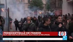 Scènes d'affrontements à Paris entre manifestants et forces de l'ordre après la victoire d'Emmanuel Macron