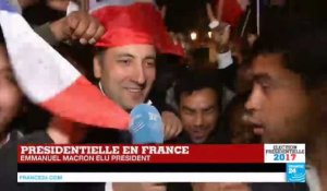 Chaude ambiance après la victoire d'Emmanuel Macron, élu président de la République française