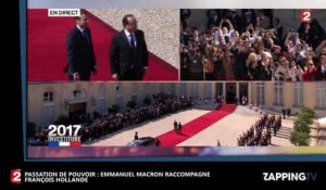 Passation de pouvoir : Emmanuel Macron raccompagne François Hollande sous les applaudissements (Vidéo)