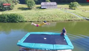 Cantal : Un trampoline en plein milieu d'un lac, l'originale idée (Vidéo)