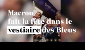 Emmanuel Macron fête la victoire dans le vestiaire des Bleus
