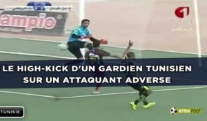 Le high-kick d'un gardien tunisien sur un attaquant adverse