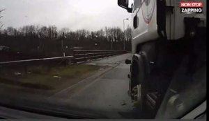 Angleterre : Un camion se rabat brusquement sur une voiture (vidéo)