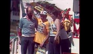 Michel POLLENTIER en jaune sur le podium à l'Alpe d'Huez