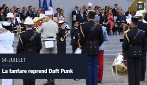 14-Juillet : la fanfare reprend Daft Punk sous les yeux amusés de Macron et médusés de Trump