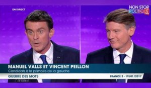 Primaire à gauche - le débat : échange tendu entre Vincent Peillon et Manuel Valls sur l'emploi du mot guerre
