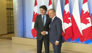 Le Premier ministre polonais Donald Tusk accueille son homologue canadien Justin Trudeau