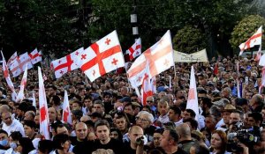 Manifestation en faveur du projet de loi sur l'influence étrangère en Géorgie