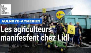 Les agriculteurs de la coordination rurale manifestent chez Lidl Aulnoye-Aymeries