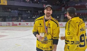 Hockey sur glace - Ligue Magnus : Sacha Guimond après la victoire des Dragons de Rouen en Ligue Magnus