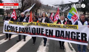 VIDÉO. Grève des enseignants : un cortège de 1 000 manifestants défile dans les rues du Mans 
