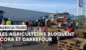 Les agriculteurs bloquent Cora et Carrefour 