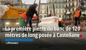 Sur la place Castellane, la première pierre du banc de 120 mètres de long a été posée.