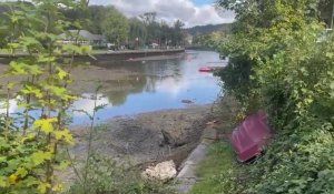 Grâce au chômage de la Meuse débuté samedi, on peut descendre dans le lit de la Meuse, ici à hauteur de l'île d'Yvoir.