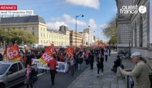 VIDÉO. Le cortège défile dans le centre-ville de Rennes, pour la grève du 10 novembre