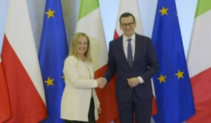 Varsovie: le Premier ministre polonais Morawiecki accueille son homologue italienne Meloni