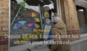 Dunkerque : depuis 20 ans, Laurent peint les vitrines des commerces à l'approche du carnaval